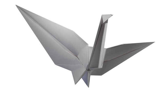 Origami Paper Crane. 3D render on a transparent background. High quality PNG with alpha channel.