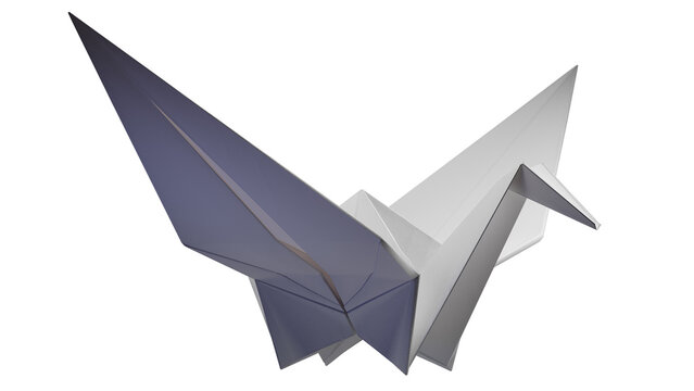 Origami Paper Crane. 3D render on a transparent background. High quality PNG with alpha channel.