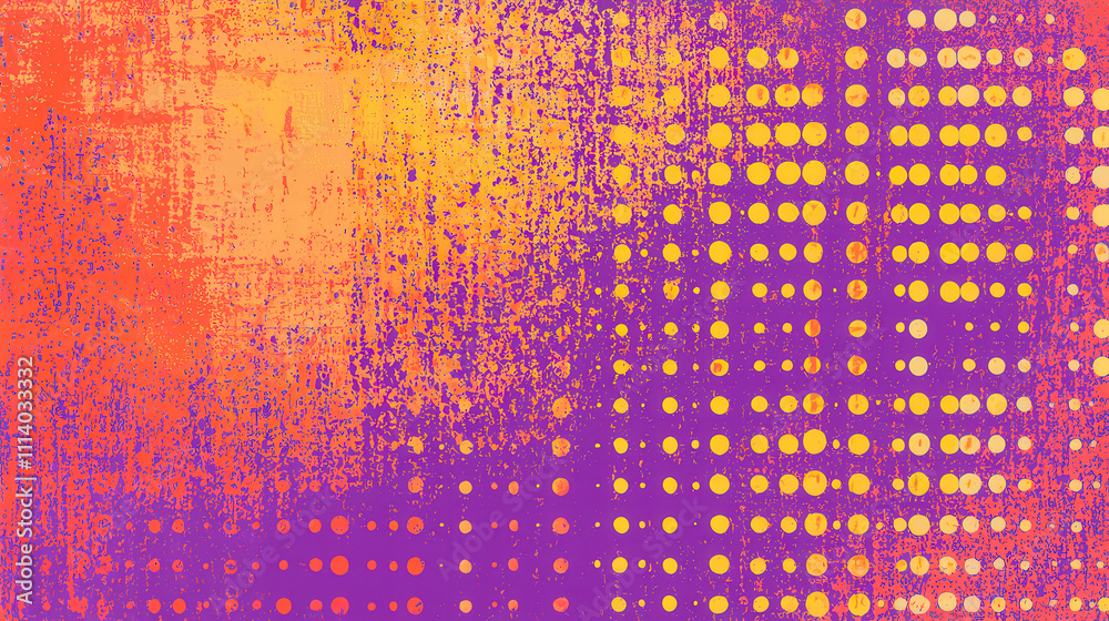 Poster colorful abstract art showcases vibrant hues of orange and purple with a striking dotted pattern, pe