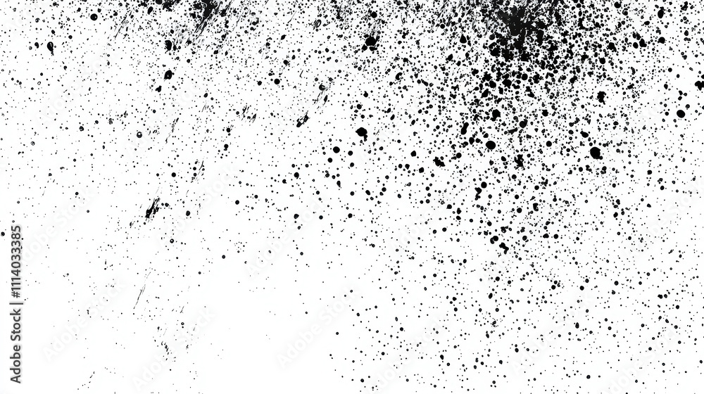 Poster black paint splatters scattered across a white background, illustrating a striking contrast and an a
