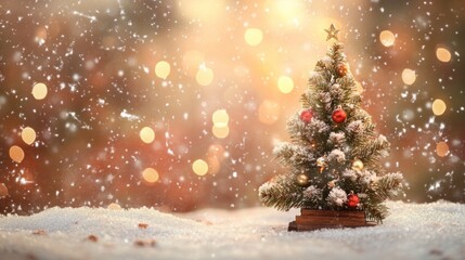 Obraz premium Snowy Christmas scene with a decorated tree