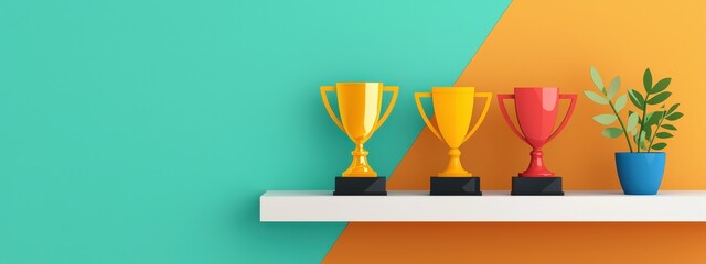 A trophy shelf with achievements on one side and empty space on the other