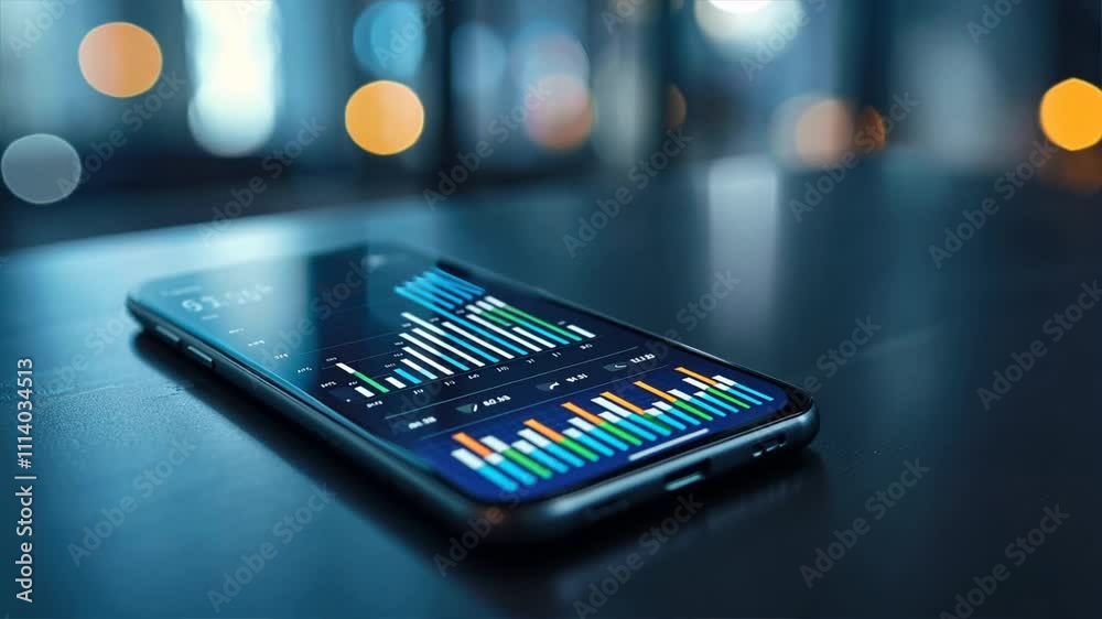 Poster smartphone data analytics colorful graphs and modern visualization techniques on screen showcasing s