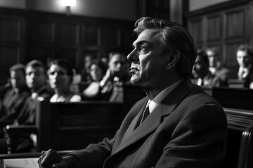 Obraz premium Generative AI Portrait of a Confident Lawyer or Judge in Courtroom, Poised for Justice and Leadership