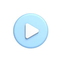 Blue and white play button. Circle. Isolated. 3d illustration.
