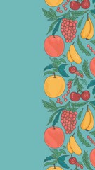 Blue background with various fruits