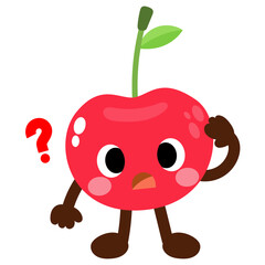 Cute Cartoon Cherry Character with Question Mark