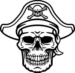 A pirate skull and crossbones jolly roger grim reaper cartoon wearing captain a hat and eye patch