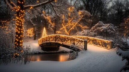 Warm Holiday Lights Illuminate a Winter Wonderland Landscape