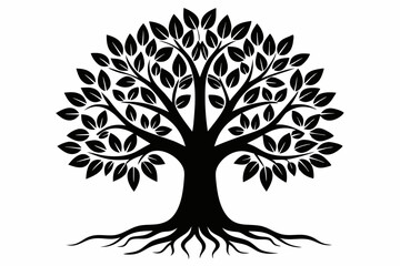 Minimalist Black Tree of Life Silhouette Vector Art