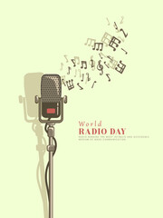 Fototapeta premium World Radio Day Creative concept background. World Radio Day design for social media posts. 3D Vector Illustration.