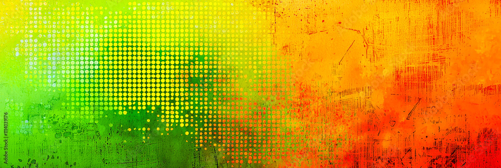 Poster A vibrant blend of green and orange hues fills the canvas, featuring a dotted pattern that adds texture and depth,  Perfect for background use in videos and projects
