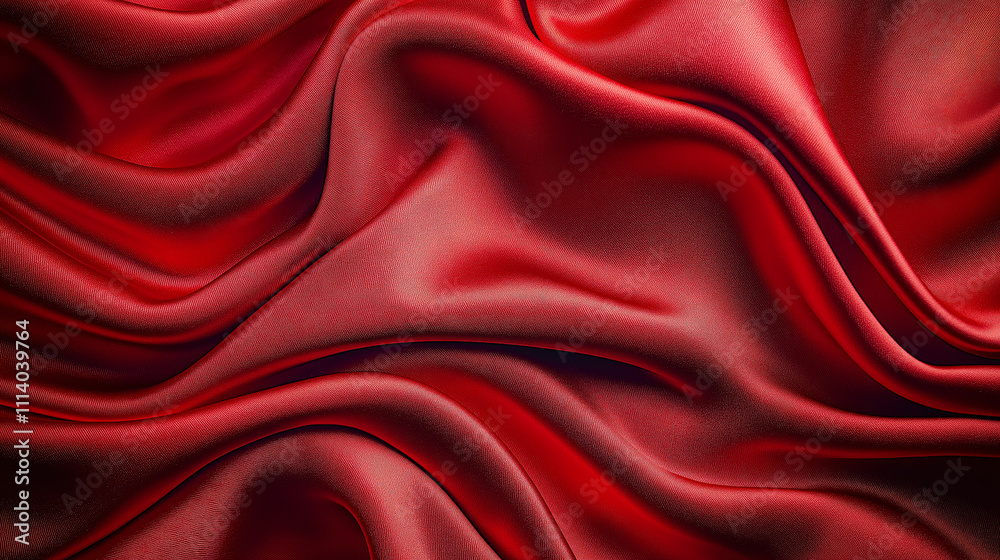 Poster rich red silk fabric elegantly draped in soft waves creates a luxurious texture for fashion and desi