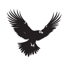 Obraz premium Eagle Silhouette Circling Above Dense Forest