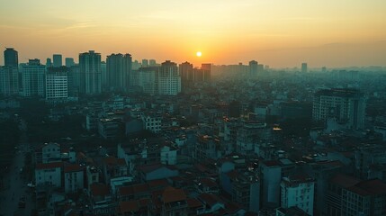Fototapeta premium Panoramic View of Hanoi Skyline at Sunset