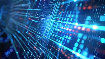 Fototapeta premium abstract tech background with illuminated fiber optic connections quantum computing network system and electronic global intelligence