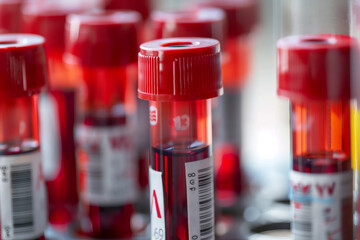 Blood sample in test tube for HIV test concept of healthcare medical research AI generative