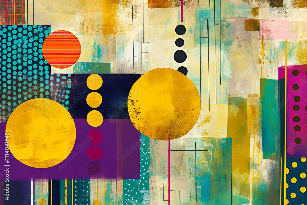 Aufkleber colorful abstract art featuring geometric shapes and vibrant patterns against a textured background
