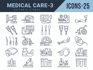 Medical care Line Editable 25 Icons set. Vector illustration in modern thin line style of medical care icons. Editable stroke.