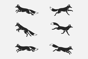 Fox running and jumping , vector, silhouette, illustration, artwork, wild