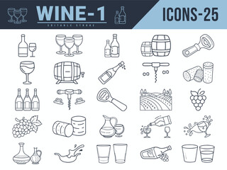 Wine Line Editable Icons big set. Vector illustration in modern thin line style of wine icons. Editable stroke.