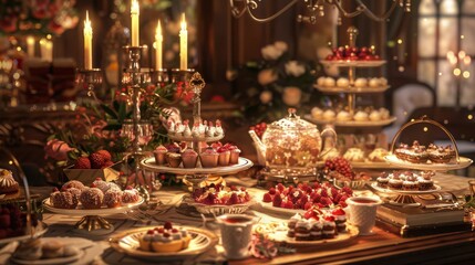 Delightful dessert spread at an International Dessert Day celebration with elegant decor and sweet treats