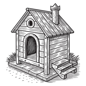 recommend clip art: wooden outdoor pet dog house engraving vector illustration