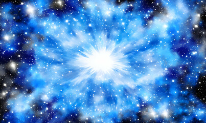 Fototapeta premium Breathtaking cosmic explosion, vibrant blue nebula, radiant light burst. Perfect for science fiction, fantasy, or spiritual themes.