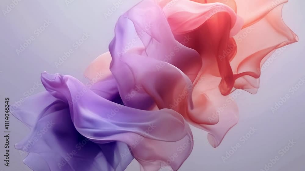 Poster a graceful digital animation with silky lines in shades of pink, coral and purple. smooth curves of 
