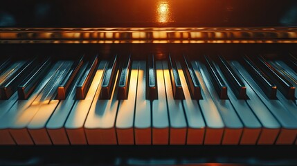 Piano keyboard. Top view. piano keys, with copy space