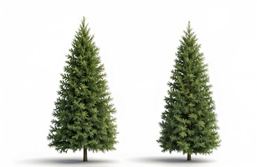 Pine trees of different sizes on a white background, symbolizing growth and nature themes. Generative AI