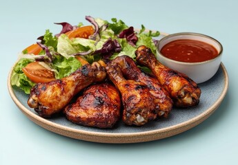 焼き鶏肉とサラダの盛り合わせが楽しめるおいしいディッシュの楽しみ