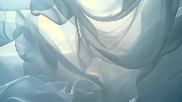 Animation of translucent white fabric moving smoothly in space. Soft light and curves of the fabric create a sense of movement, harmony and lightness