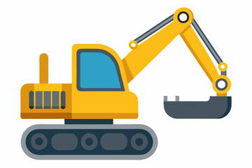 Yellow crawler excavator. Side view. Isolated vector