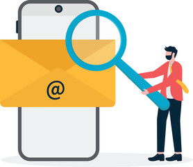Email search via internet app vector illustration. Email search concept

