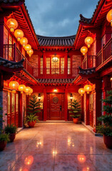Obraz premium chinese style room, red interior