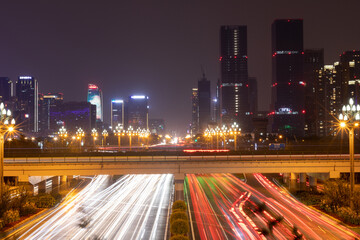 Obraz premium Night view of Century City section, Tianfu Avenue, Chengdu, Sichuan, China