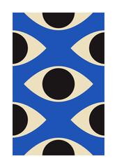 Minimalist 20s geometric design poster with human eye, vector template