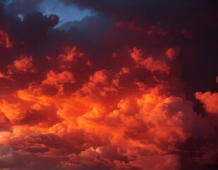 Dramatic red clouds swirling in a fiery sky, creating an intense and vivid atmosphere