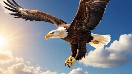 Fototapeta premium American bald eagle in flight.