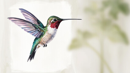 Fototapeta premium Watercolor hummingbird isolated.