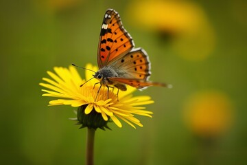 Orange Butterfly on Yellow Flower in Vibrant Meadow Macro Photography