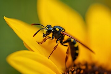 Close-up of a Yellow-jacket Wasp on a Sunflower Macro Photography