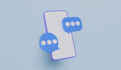 Representing online messaging and communication, smartphone with blank screen by white chat bubbles