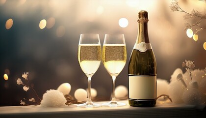 Champagne in the romantic atmosphere of lovers. Background with selective focus and copy space