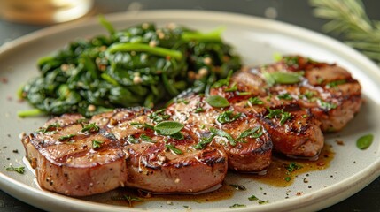 Grilled Pork Chops with Spinach