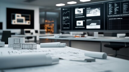 Fototapeta premium Futuristic Design, Architect Workspace. Advanced tools and models, a glimpse into innovative design