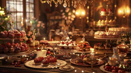 Naklejka premium Delightful celebration of International Dessert Day with an array of sweet treats displayed elegantly
