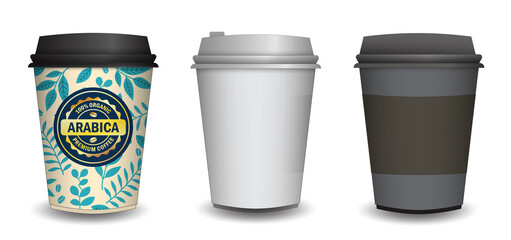 Set Illustration of Blank Disposable Coffee Cups Mock up with Lids 