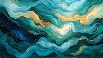 Obraz premium Abstract Painting with Blue, Green, and Gold Swirls